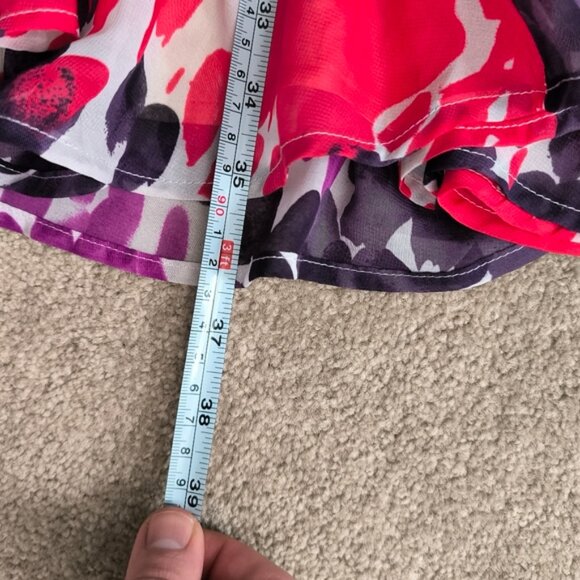 Vila Abstract Floral Garden Barbie Empire Waist Chiffon Chic Glam Summer Dress L - Picture 7 of 8